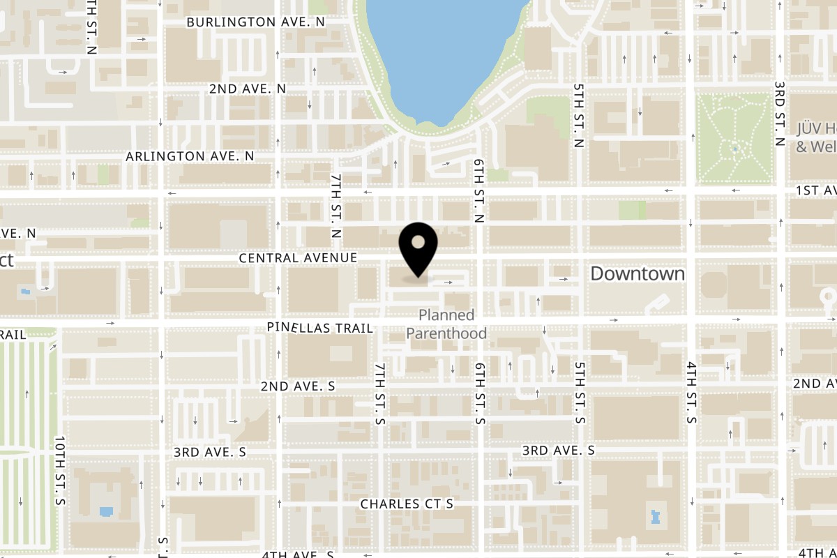 Map showing the location of Mangosteen on 656 Central Ave in St. Petersburg